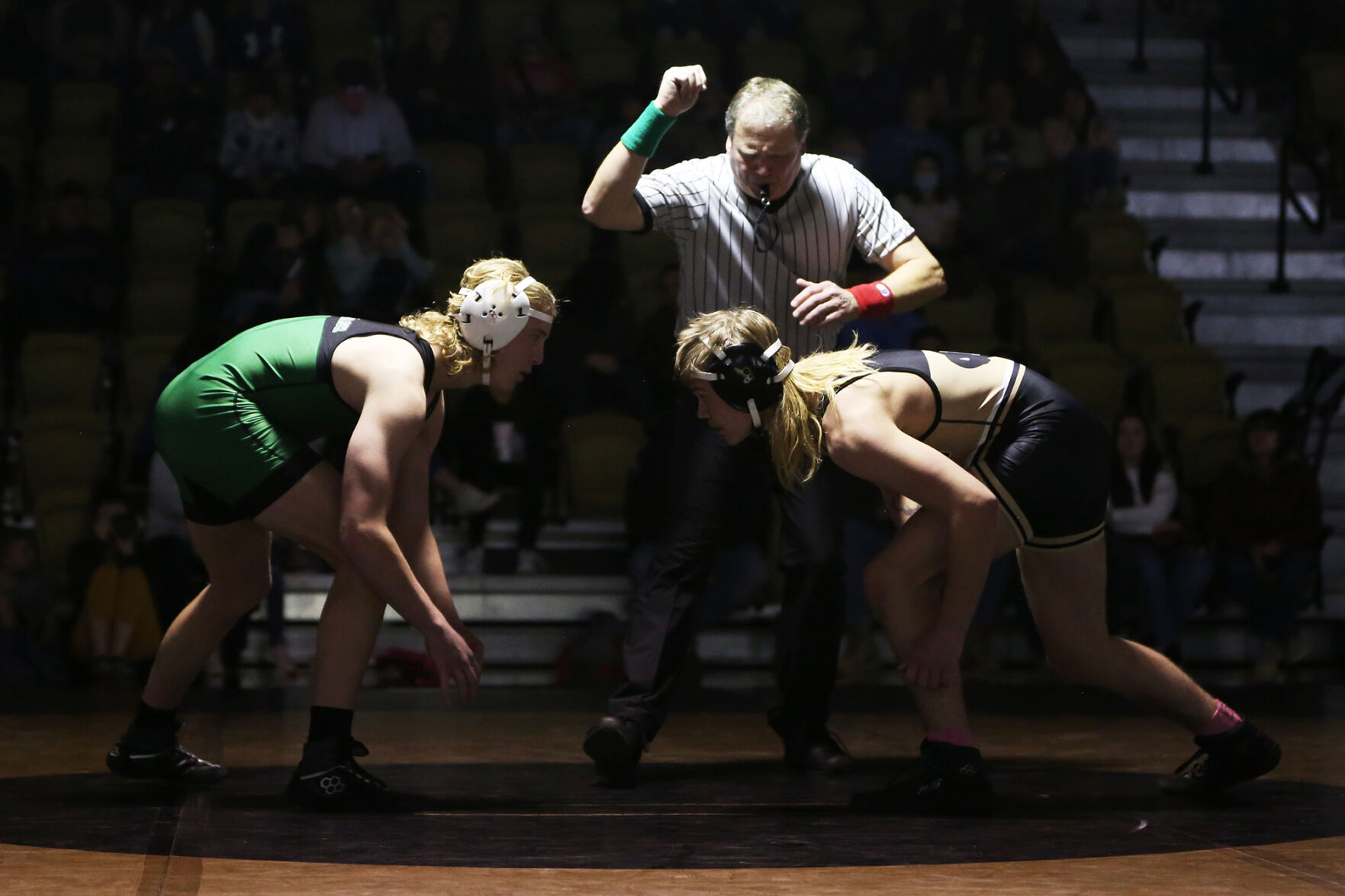 Adrian Archer lines up in neutral against Kelly Walsh junior Jack Wilson